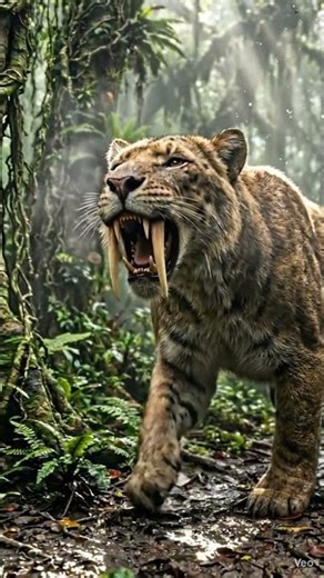You Won’t Believe This Realistic Sabertooth Cat! 🐾 #Smilodon #AIAnimation #WildlifeDocumentary