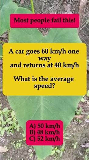 🚗 60 km/h One Way, 40 km/h Return – Average Speed? #shorts #iqvistax #brainteaser #puzzle