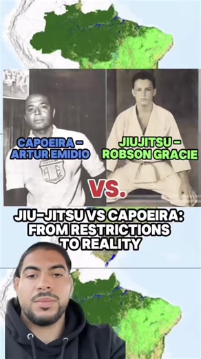 ✅ Early 1900s – One of Brazil’s first jiu-jitsu instructors, Sada Miako, was knocked out by a capoeirista under striking-heavy conditions. ✅ 1930s – Capoeira vs jiu-jitsu matches were controversial, with claims that jiu-jitsu only won when capoeira was restricted. ✅ 1950s – Capoeira champion Artur Emidio demanded an unrestricted fight. The Gracies’ attempts to impose a gi and ban punches failed. ✅ 1958 – Robson Gracie fought Emidio under luta livre americana rules. No gi required. Strikes allowe