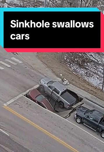 Two vehicles were suddenly swallowed by a sinkhole as they waited at an intersection in Omaha on February 24, with footage from a nearby parking garage’s camera showing the dramatic incident. According to a local news report, there were no injures, and surrounding roads were closed off. Omaha Police praised bystanders for jumping into action to help the drivers involved. “They helped get the drivers … to safety. Other bystanders directed traffic, and encouraged folks to back away from the area. 