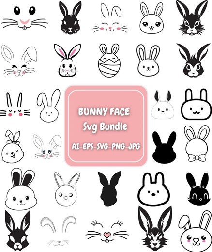 Bunny Face Svg, Bunny Face SVG Clipart: Easter Bunny Bundle (digital Download) , Easter Bunny Clip Art , Bunny Clipart Outline Bunny SVG . - Etsy