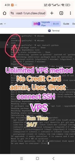 Official Free VPS Method অফিসিয়ালি ফ্রিতে VPS ব্যাবহার করুন। ভাইজান ভিডিও তে ৫০০ লাইক কমেন্ট শেয়ার চাই। join official:- https://t.me/anonymousproofficial Join official backup:- https://t.me/anonymousproofficial2 Official Note: This video shows a legal, official way to claim free VPS credit (e.g. $5 trial) from the provider’s website. 🔐 Security & Terms: Always read the provider’s Terms of Service and billing rules — some trials require card verification or expire after a short time. Use the fre
