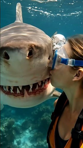 Woman gives a giant ocean shark a kiss 🥰 #kiss #sharks #shorts