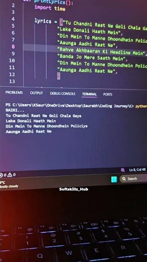 Bairi Song Lyrics in Python Code 😍💻 | Coding + Music Vibes
