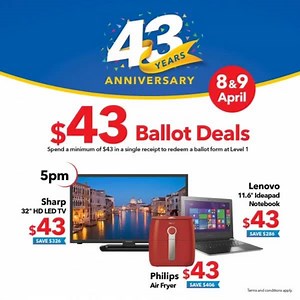 3.5K views · 23 reactions |  Because we're 43 now, we'll YOLO with Ballot Deals at ONLY $43! View the video below for more details on the deals...there's a Sony PS4 somewhere.  To enter, you will need to get a ballot form when you spend $43 at COURTS Megastore. This celebratory goodness is exclusive to COURTS Megastore shoppers only. Look out for more promotions and events by following us at fb.com/CourtsSG today! | COURTS | Facebook