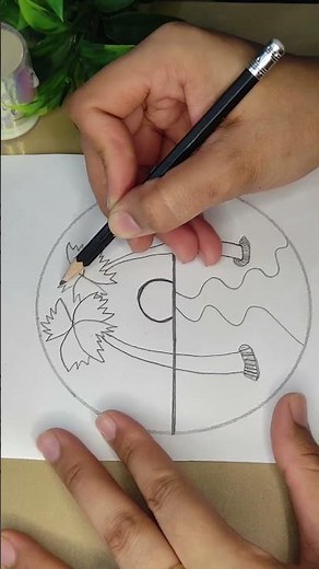 Easy Sunset Scenery Drawing | Pencil Tree Drawing Tutorial 🌅 #shorts #art #sketch