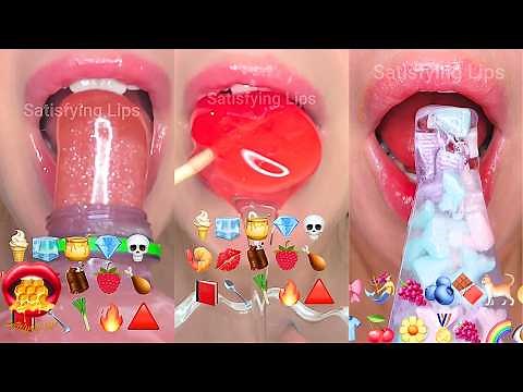 ASMR Satisfying Eating Emoji Food Challenge Wax Candy Frozen Honey Fondant