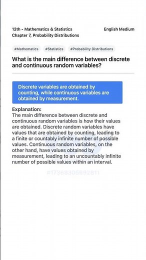 Discrete vs Continuous Variables 12th Math Probability