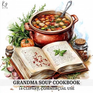 Watercolor Grandma's Soup Cookbook Clipart: 14 PNG & JPG Images (digital Download) - Etsy