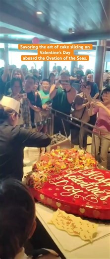 Savoring the art of cake slicing on Valentine's Day with Ovation of the Seas.#ovationoftheseas#cake
