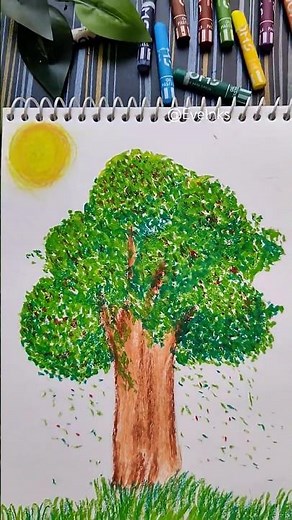 How to Draw a Tree With Oil Pastels | Easy Step by Step🌳#oilpastels #artshorts #drawingtutorial