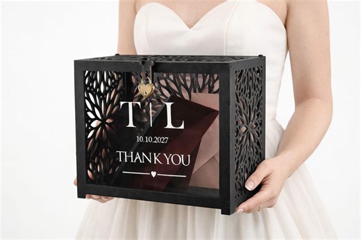 Black Wedding Card Box With Lock, Birch Plywood, Large Wedding Gift Box With Slot - Etsy