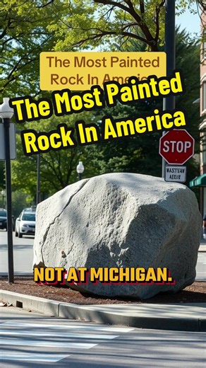 The most painted rock in America. The Rock Ann Arbor Michigan campus traditions University of Michigan landmarks Washtenaw Avenue rock Michigan student protest history Ann Arbor graffiti Michigan campus culture The Rock painting history UofM student traditions Ann Arbor art controversy, ai, ai generated #GoBlue #AnnArbor #MichiganTraditions #UofM #CampusLife
