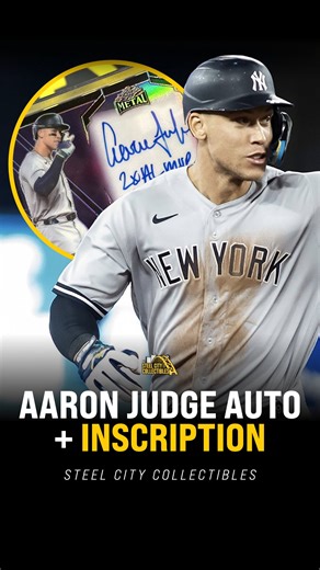 We pulled ANOTHER Aaron Judge autograph with inscription in our break room! #Yankees #TheHobby #BaseballCards #AaronJudge #SportsCards | Steel City Collectibles