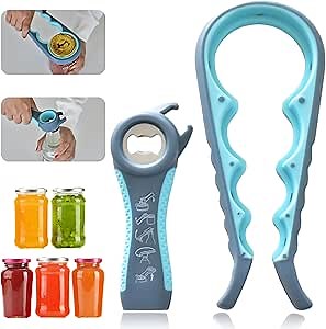 Jar and Bottle Opener for Seniors, Arthritis, Weak Hands, Kids, Item 1: 22.5cm x 9cm, Item 2: 14.5cm x 3.5cm, Blue, BRKGS812