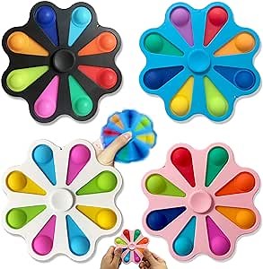 Fidget Toy Set, 4Pack Push Popp Bubble Fidget Spinners Pack, Big Size Finger Fidget Spinners for Kids Adults, Stress Relief Autism Sensory Toy…