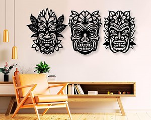 Tiki Mask Wall Art: Hawaiian Aztec Design (SVG, DXF, PNG) - Etsy Canada