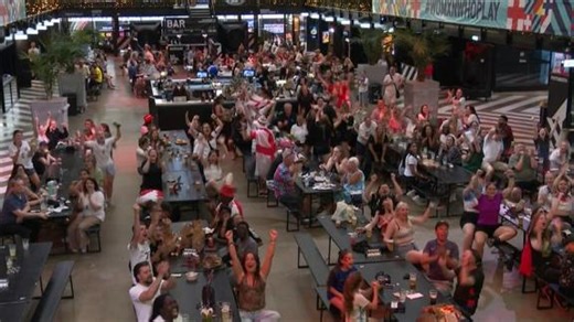 Fans at Wembley celebrate England's early goals vs. Wales
