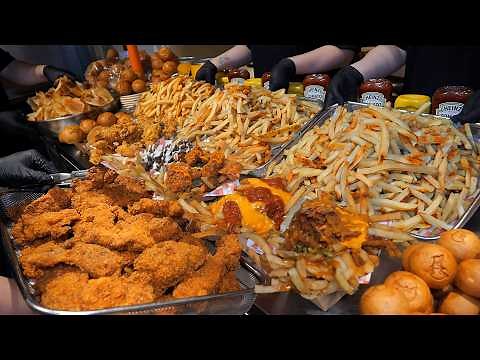 9 Special Sauces!! French Fries, Hot Chicken, Mini Burgers. American Fried Food / Korean Street Food
