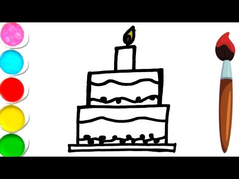 Cute Birthday Cake Drawing for Kids 🎂 | Easy Coloring for Toddlers