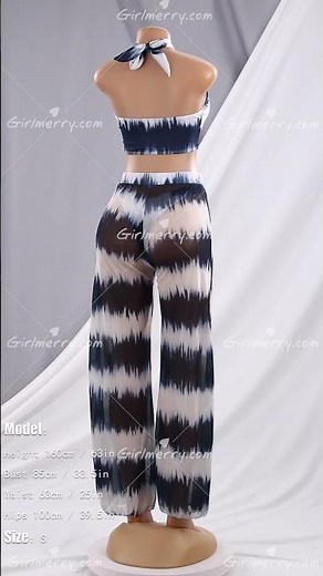 New tie-dye padded halter-neck sexy two-piece swimsuit with mesh wide-leg pants Wholesale BA001261
