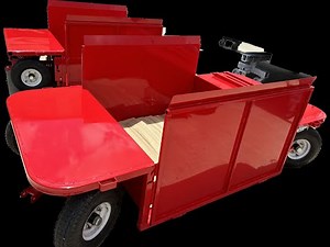 4-Wheel steer/utility transport cart 52 x 102 in, high load capacity, ramps, & tight turning radius