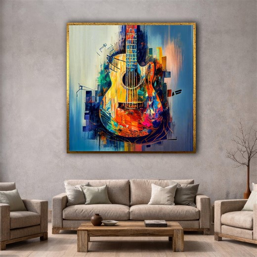 Abstract Acoustic Guitar Canvas Wall Art, Colorful Music Instrument Modern Home Decor, Vibrant Guitar Canvas, Ready to Hang Framed Wall Art - Etsy