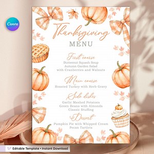 Thanksgiving Dinner Menu Template: Editable Fall Design (digital Download) - Etsy