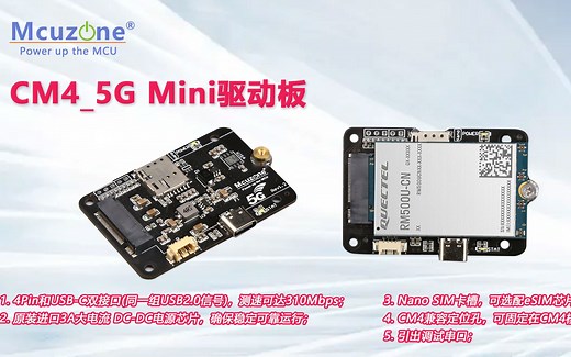 5G mini驱动板，USB2.0接口，测速可达310Mbps，预留eSIM芯片卡位置，可固定在树莓派CM4上方