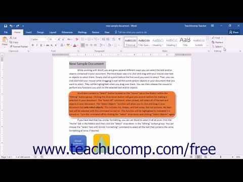Word 2016 Tutorial Selecting Text and Objects Microsoft Training