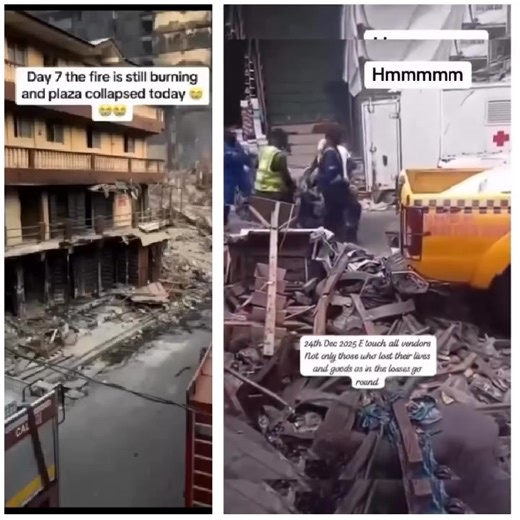 A woman has shared a distressing update on the Great Nigeria Insurance House fire in Lagos Island's Balogun Market area, stating that bodies have been recovered while the fire still burns days after the initial outbreak . The massive fire broke out on Christmas Eve, December 24, at the 22-25-storey building, spreading through multiple floors and engulfing neighboring structures. Emergency responders, including Lagos State Fire and Rescue Service and LASEMA, are battling the inferno and rescuing 