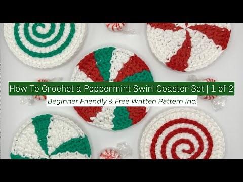 How To Crochet a Peppermint Swirl Coaster Set (1/2) | Beginner Friendly Crochet Coaster Tutorial 🍬
