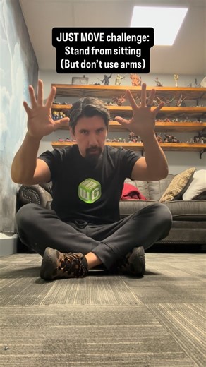 Dave Nordquist on Instagram: "Challenge: Sit to Stand. Can you go from sitting on the floor to standing… with zero hands? This simple “sit-to-rise” move is one of the best real-life checks for strength, balance, mobility, and overall resilience. If you can pop up without using your hands, you’re building the kind of body that stays independent longer, lowers fall risk, and fights back against the damage of too much sitting. It trains: • Leg + core strength (quads, glutes, hamstrings) • Balance +