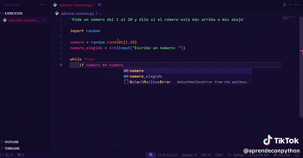 adivina el número en python#python #pythons #programar #ingenieriasistemas #codigo