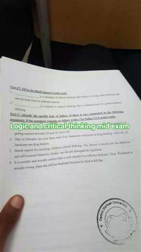 freshman logic and critical thinking mid exam questions