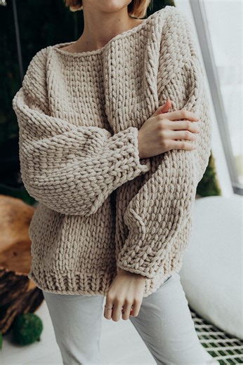 Handmade Chunky Knit Sweater, Oversized Plush Pullover - Etsy