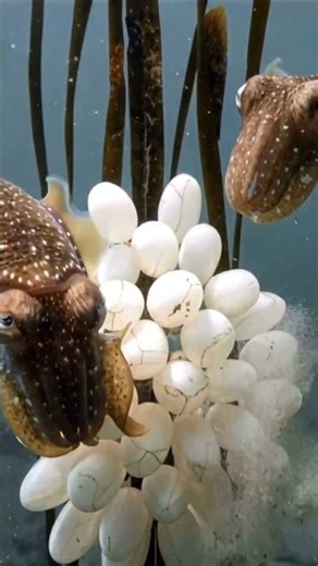 🦑 Baby Cuttlefish Are Already Growing Inside These White Eggs 🌊 #oceanfacts #deepsealab