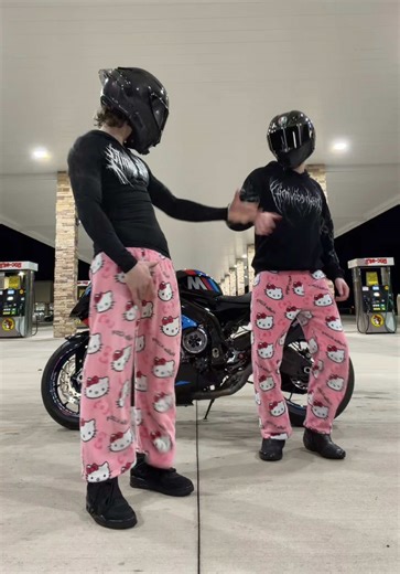 My favorite outfit is my hello kitty pjs and my twin (@MotoMoo) #fyp #trending #biketok #booktok #dance