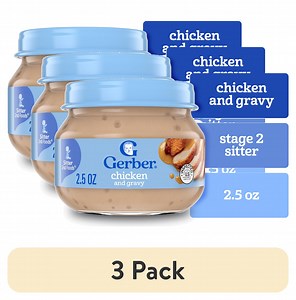 (3 pack) Gerber Stage 2, Chicken and Gravy Jar, Baby Food, Mealtime Poultry Puree 2.5 oz