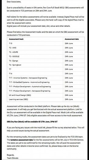 Wings1 SBQ Assessment Update | Digital Pass Info | Exam on 28th & 29th June | TCS Associates Alert