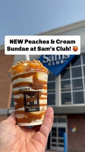 1.6K views · 4.6K reactions | OMG!  NEW at the Sam’s Club Cafe is this Peaches & Cream Sundae! It features vanilla soft serve, juicy peaches, honey granola, and caramel. It’s ONLY $1.58 and it’s ONLY available through June 30th! Do you plan on grabbing one?!  #samsclub #icecream #sundae #peachesandcream | Sam’s Club Lovers | Facebook