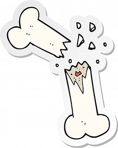 sticker of a cartoon broken bone