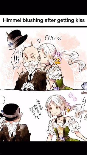 Himmel blushing after getting kiss from Frieren