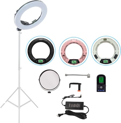 Yidoblo 18" 96W 480 SMD LED Ring Light Dimmable 3200K-5500K Bi-Color Camera Photo Studio Video Portrait Photography Continuous Lighting Shoot + Phone/Camera Bracket + Mirror + Universal Adapter Black