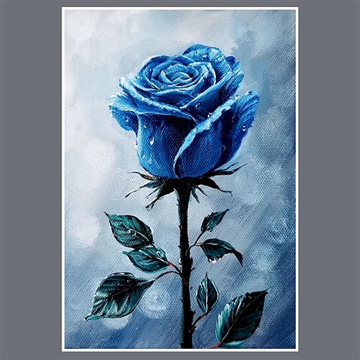 80K views · 1.7K reactions | acrylic painting blue rose color used : white, black, prussian blue, cobalt blue, cyanine green canvas : 16cm x 23cm #acrylicpainting #artwork #painting #flowerpainting #fbpost | El Drawing Arts | Facebook
