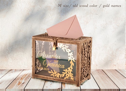 Rustic Wedding Card Box With Lock, Classic Design, Personalized Envelope Holder - Etsy