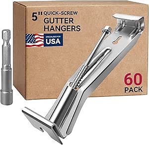 Gutter Hangers 5 inch - 60 Pack Gutter Brackets with Pre-Assembled Screw, Hidden Gutter Hangers for Repair Sagging Rain Gutters