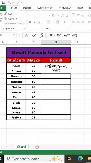 How to Use IF Formula in Excel to Display PASS or FAIL | Easy Tutorial#exceltips