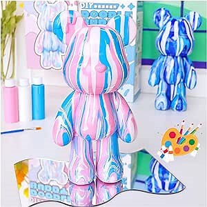 DIY Marble Bear Painting Kit, Drip Bear Painting Kit, Multicolor Mix Paint Design for Home Decoration (Pink, Fluid Bear)