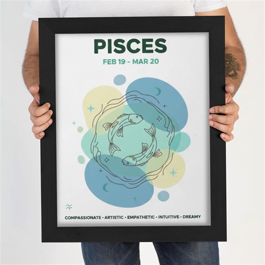 Pisces Zodiac Wall Art Printable, Pisces Astrology Poster, Celestial Fish Art, Minimal Horoscope Decor, Zodiac Sign Gift, Digital Download - Etsy